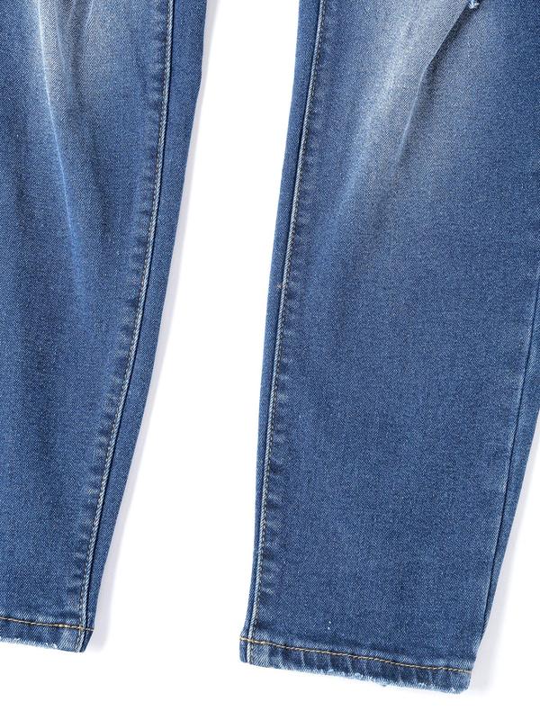 [Plus Size] Ripped Pocket Design Jeans, Casual Streetwear, Fall Outfits, Fallfreshness Button Fly Washed Denim Pants for Daily Wear, Denim Jeans for Women, Pants for Women,women's Plus Clothing for All Seasons, Designer Jeans
